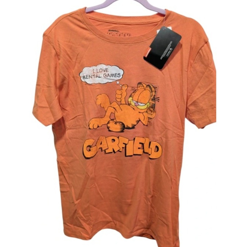 Nickelodeon Garfield Graphic Tee Mens Large Orange I Love Mental Games NWT